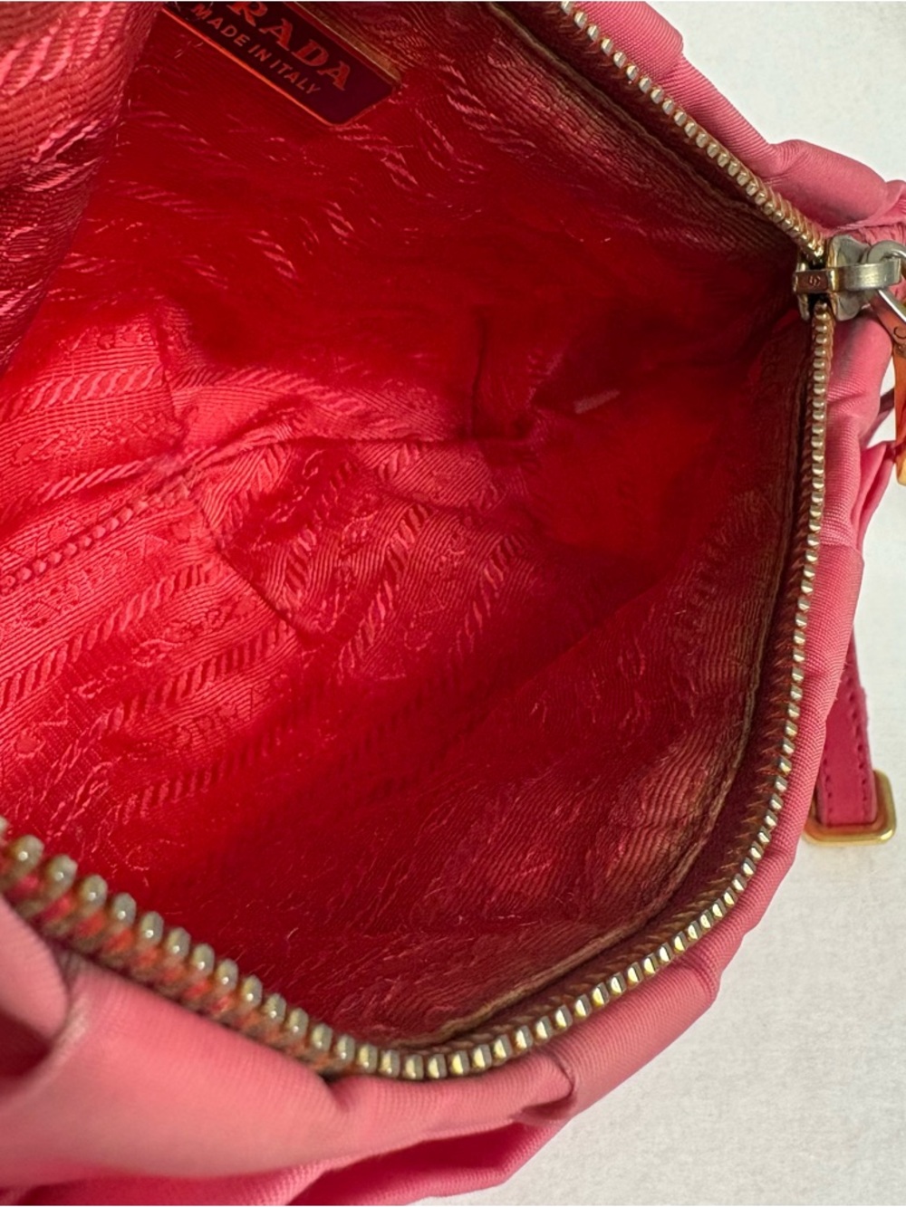 PRADA Pink Nylon Flat Bow Pouch Leather Wristlet Strap Ribbon - Picture 10 of 14